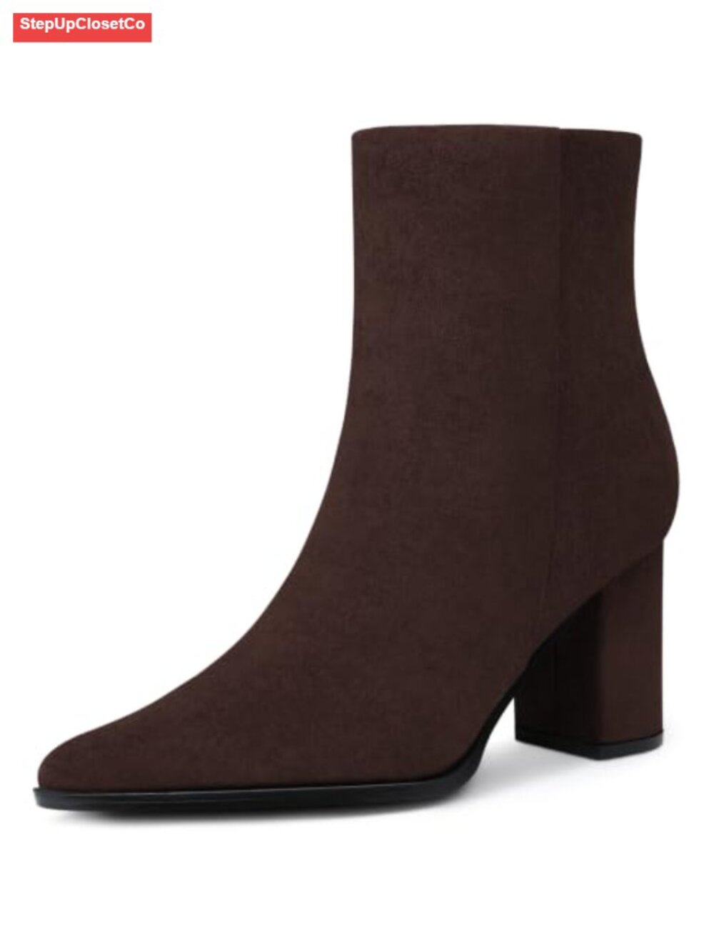 Women's Pointed Toe Chunky Block Heel Ankle Booties Side Zip Suede Boots